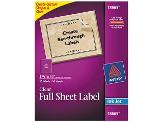 Avery 18665 Easy Peel Mailing Labels for Inkjet Printers, 8 1/2 x 11, Clear, 10/Pack