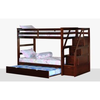 Twin Over Twin Bunk Bed with Trundle and Storage Steps   18453640