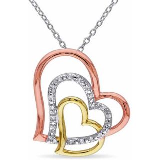Miabella Diamond Accent Three Tone Sterling Silver Multi Heart Pendant, 18"