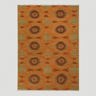 Orange and Green Abstract Kilim Flat Woven Wool Rug