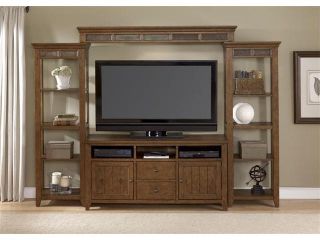 Liberty Furniture Hearthstone Entertainment Center with Piers in Rustic Oak Finish