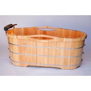 Alfi Brand AB1163 Soaking Tub, 61" Free Standing Oak Wood w/Cushion Headrest