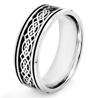 Crucible Stainless Steel Black Carbon Fiber Celtic Knot Design Ring