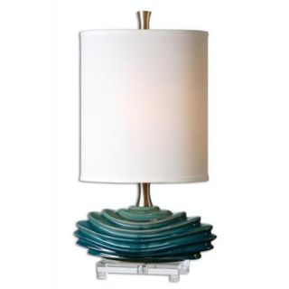 27.25" Talullah Teal Blue Ceramic Table Lamp with Oval Off White Hardback Shade