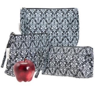 3 Sachi Insulated Snacklets Black Damask Lunch Snack Pouch Bag Wristlet Makeup