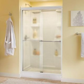 Delta Lyndall 47 3/8 in. x 70 in. Sliding Bypass Shower Door in White with Chrome Hardware and Semi Framed Droplet Glass 171121