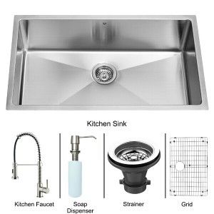 VIGO Industries VG15078 Kitchen Sink Set, Undermount Sink, Faucet, Grid, Strainer & Dispenser   Stainless Steel