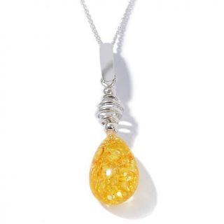Honey Amber Sterling Silver Drop Pendant with 18" Cable Chain