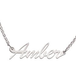 Sterling Silver Amber Script Name Necklace   Shopping