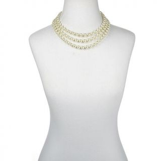 Jackie O Simulated Pearl 3 Strand 19" Necklace with Silvertone Faceted Glass Bo   7613958