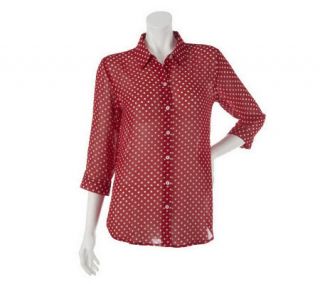 As Is Susan Graver Printed Chiffon Button Front 3/4 Sleeve Blouse —