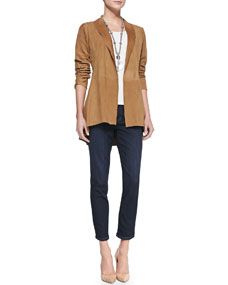 Eileen Fisher Soft Suede Long Jacket, Long Slim Camisole & Slim Stretch Ankle Jeans