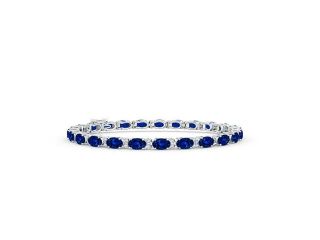 6.5ct. Classic Elliptical Blue Sapphire and Diamond Strand Tennis Bracelet in 14K White Gold