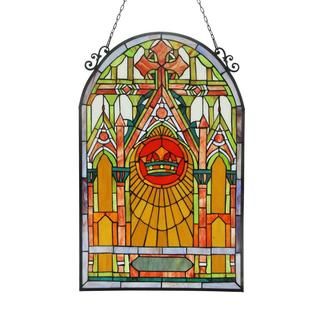 Tiffany Style Country Scene Design Rectangular Stained Glass Window