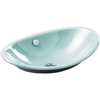 KOHLER Iron Plains Above Counter Cast Iron Bathroom Sink with Black Iron Painted Underside in Vapour Green with Overflow Drain K 5403 P5 KG