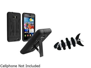 Insten Black Headset Smart Wrap+Black Hard/ Black Skin Hybrid Case with Stand Compatible With Samsung Galaxy SII / S2 GT i9100