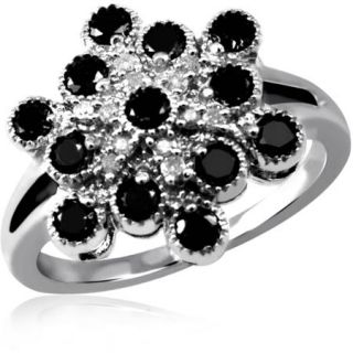 JewelersClub 1.00 CTW Round cut Black & White Diamond Micro Pave Sterling Silver Ring
