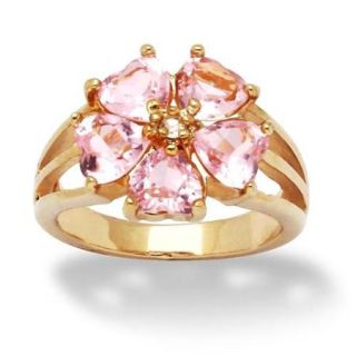 4.00 TCW Heart Shaped Pink Cubic Zirconia 14k Yellow Gold Plated Flower Shaped Ring   Size 6