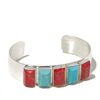 Jay King Red Coral and Campitos Turquoise Sterling Silver Cuff Bracelet   7815981