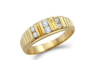 Solid 14k Yellow Gold Mens Fashion CZ Cubic Zirconia Wedding Ring Band 0.5 ct