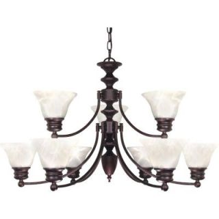 Glomar 9 Light Old Bronze Chandelier with Alabaster Glass Bell Shades HD 362