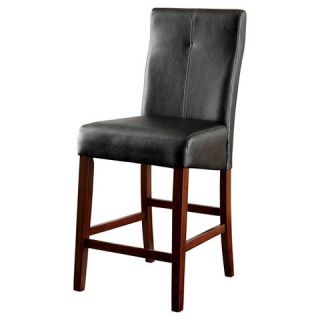 Black Leatherette Curved Back Counter Side Chair Wood/Brown Cherry