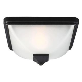 Sea Gull Lighting Irving Park 1 Light Outdoor Black Fluorescent Ceiling Flushmount with Satin Etched Glass 7828401BLE 12