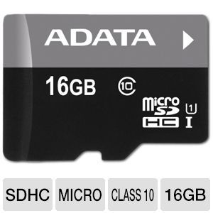 ADATA Premier 16GB microSDHC Flash Memory Card   CL10, UHS I, With Adapter    AUSDH16GUICL10 RA1