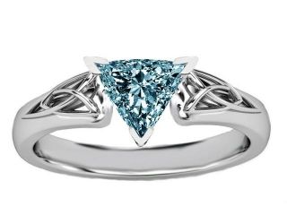 1.51 carat Halo trillion blue diamond solitaire ring white gold 14K jewelry