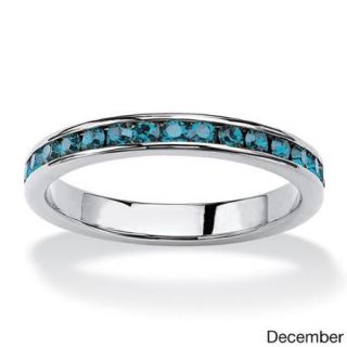 PalmBeach Round Birthstone Stackable Eternity Band in Sterling Silver Color Fun Size 7   December   Simulated Topaz