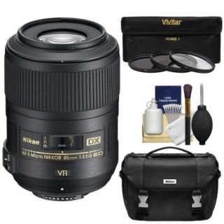 Nikon 85mm f/3.5 G VR AF S DX ED Micro Nikkor Lens + Gadget Bag + 3 Filters Kit for D3200, D3300, D5300, D5500, D7100, D7200, D500, D750, D810 Camera