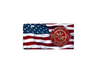 American Flag Offset Firefighter License Plate   Free Personalization on this Plate