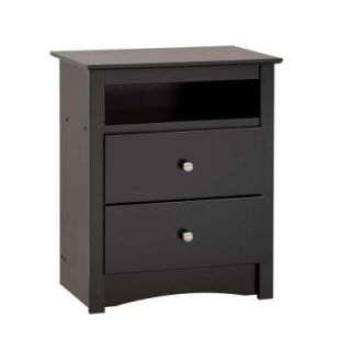 Prepac Sonoma 2 Drawer Tall Nightstand with Open Cubbie in Black BDC 2428