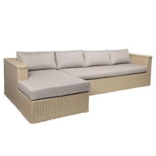 Real Flame Mezzo 114 in. Taupe 2 Piece All Weather Wicker Patio Sectional Sofa with Beige Cushions 9671 TP