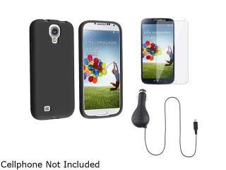 Insten Black Gel Case + Clear LCD Protector + Retract DC Charger Compatible with Samsung Galaxy SIV S4 i9500