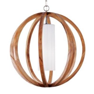 Feiss Allier Wood/Brushed Steel Large Pendant F2952/1LW/BS
