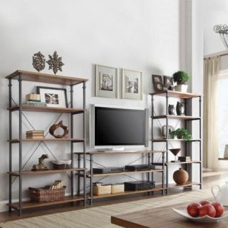 TRIBECCA HOME Myra Vintage Industrial Modern Rustic 3 piece TV Stand and 40 inch Bookcase Set
