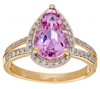 Pear Shaped Kunzite and Diamond Ring 14K Gold 3.00 cts —