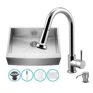 Vigo All in One Farmhouse Apron Front Stainless Steel 30 in. 0 Hole Single Bowl Kitchen Sink and Faucet Set in Chrome VG15237