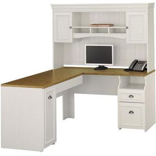 Bush Fairview Collection L Shaped Desk with Hutch, Antique White