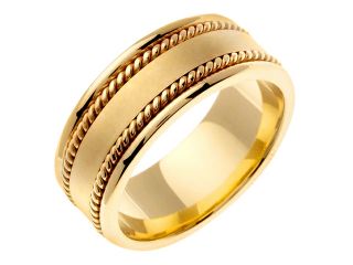 14K Yellow Gold Comfort Fit Flat Surface Braided Men'S 8 Mm Wedding Band