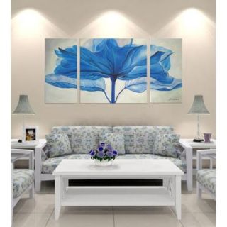 Hand painted 'Blue Flower' Gallery wrapped 3 piece Art Set