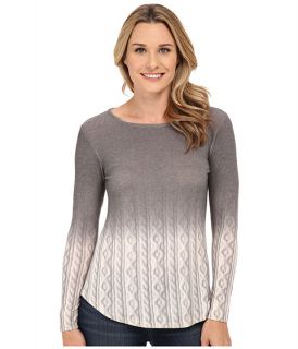 Bobeau Ombre Cable Print Top Grey