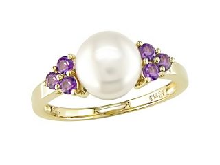 10K Yellow Gold Freshwater Cultured Pearl (8 8.5mm) and Amethyst Ring