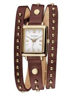 Womens Gold & Brown Leather Wrap Watch by Vernier Watches