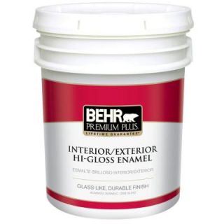 BEHR Premium Plus 5 gal. Ultra Pure White Hi Gloss Enamel Interior/Exterior Paint 805005