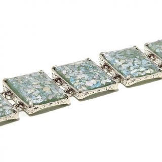 Noa Zuman Jewelry Designs Rectangular Roman Glass 8" Sterling Silver Bracelet   7554406