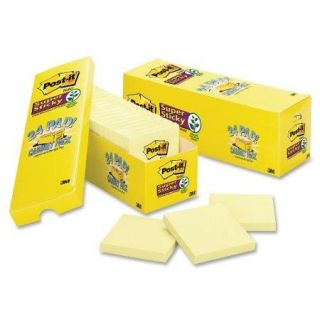 Post it Super Sticky Note Office Pack   Self adhesive, Repositionable   3" X 3"   Canary   Paper   24 / Pack (65424SSCP)
