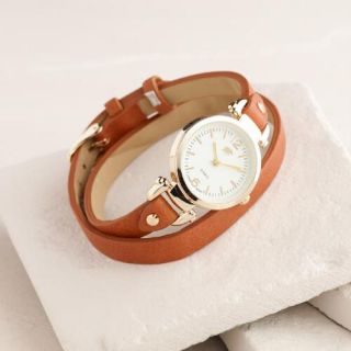 Brown Faux Leather Double Wrap Watch