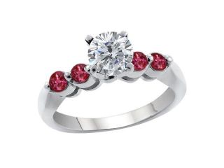 1.36 Ct Round H/I Diamond Red Rhodolite Garnet 14K White Gold Engagement Ring